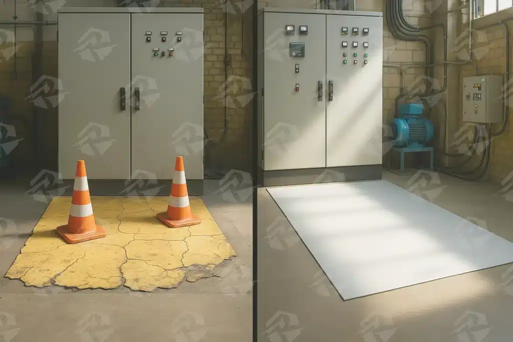 عکس مقایسه فرش عایق عایق برق فرسوده و نا ایمن در برابر فرش عایق برق باکیفیت و ایمن