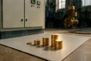 عس سکه‌های چیده‌شده بر روی کفپوش عایق برق در مقابل تابلو برق