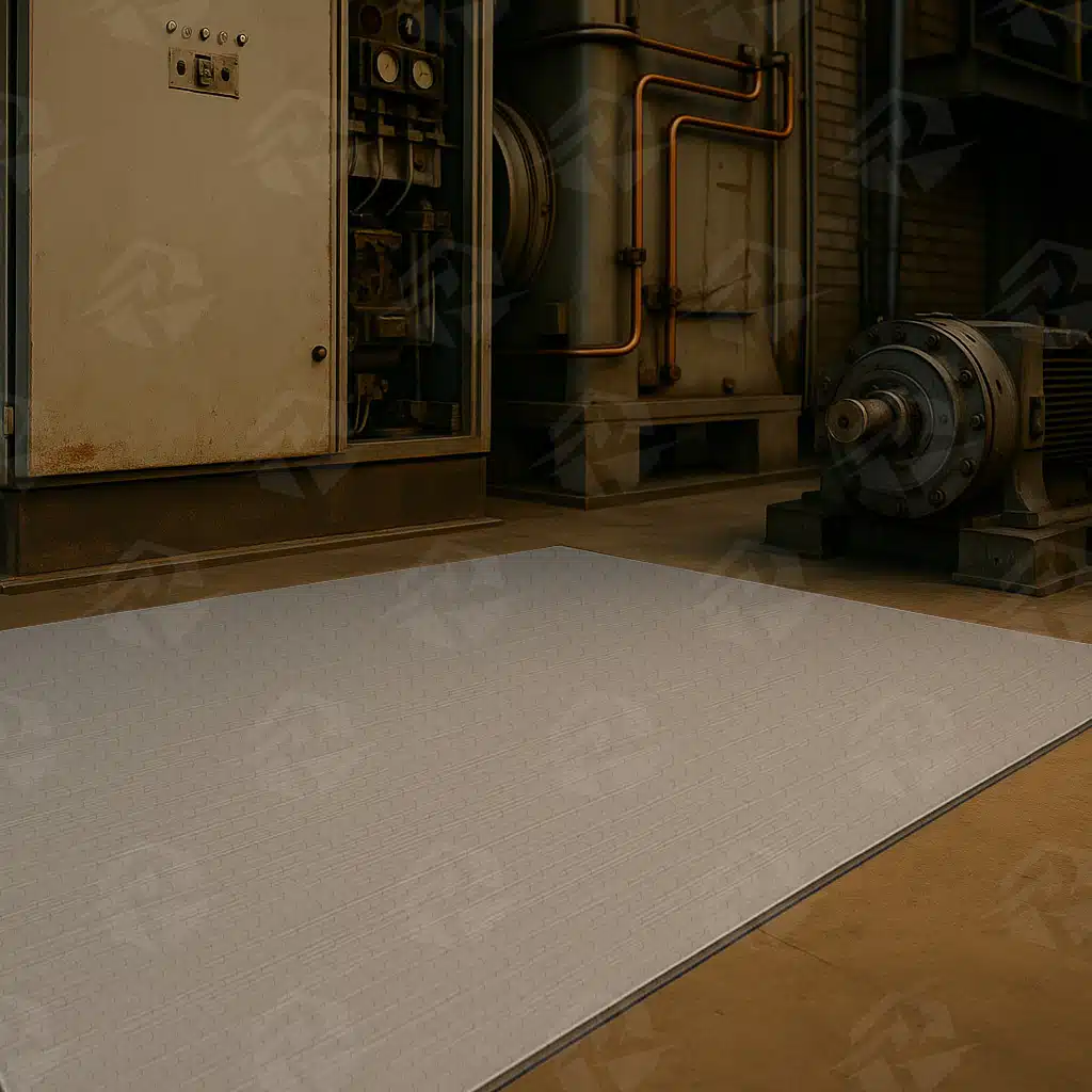 عکس کفپوش عایق برق نو در برابر تابلو برق و تجهیزات صنعتی