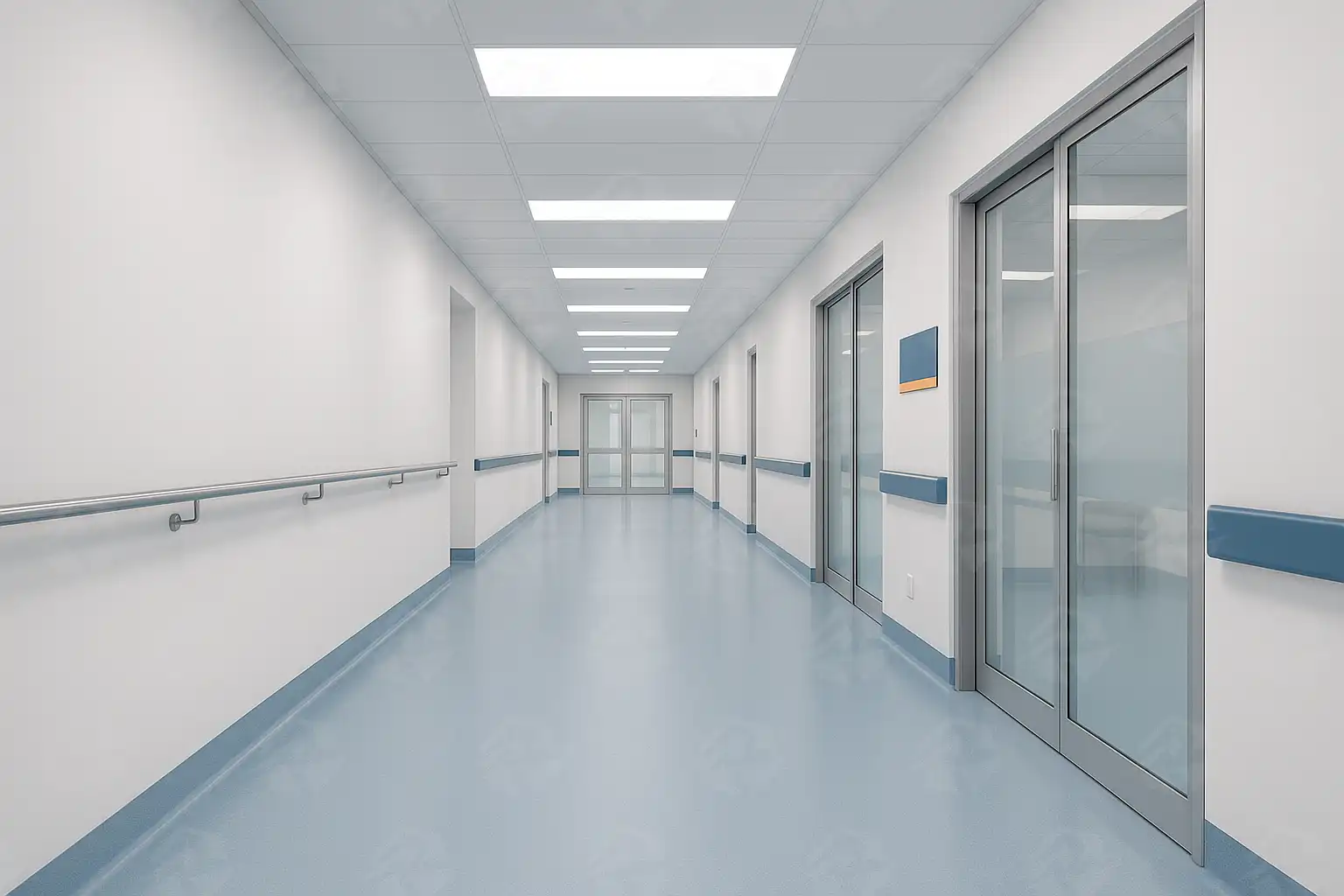 عکس کفپوش آنتی باکتریال اجرا شده به به صورت یکپارچه در راهروی بیماستان