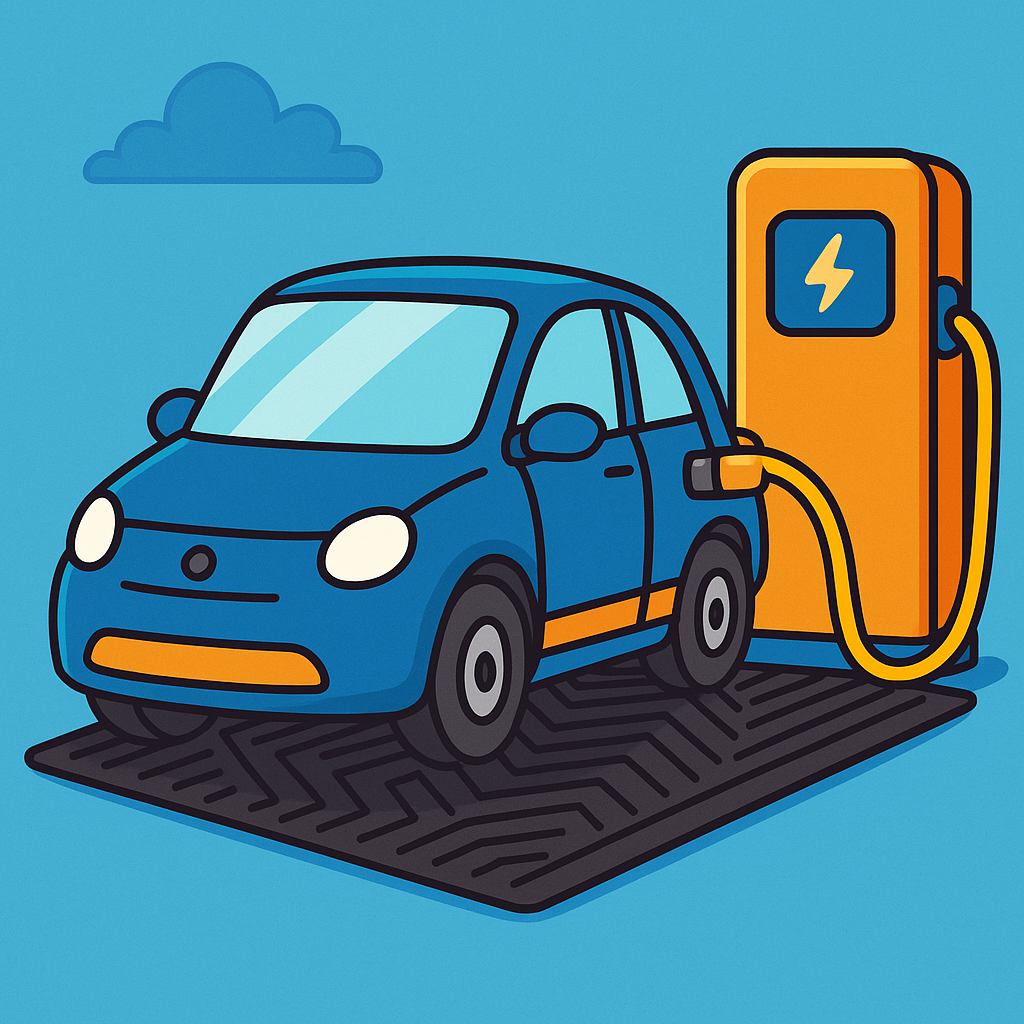 عکس خودروی برقی در حال شارژ روی کفپوش عایق برق رایان