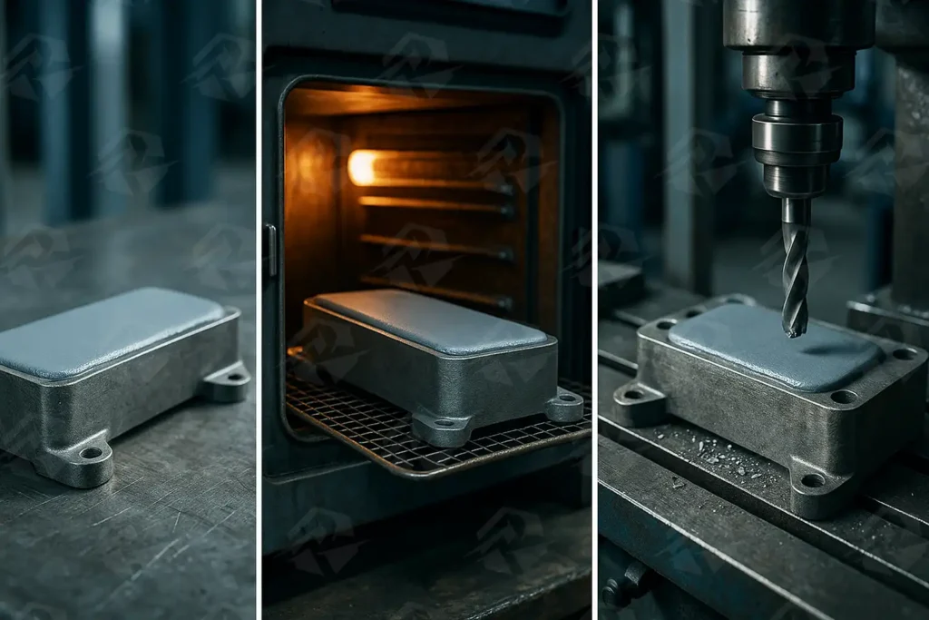 عکس فرآیند پخت و پس از ماشین کاری بتونه اپوکسی فلزی