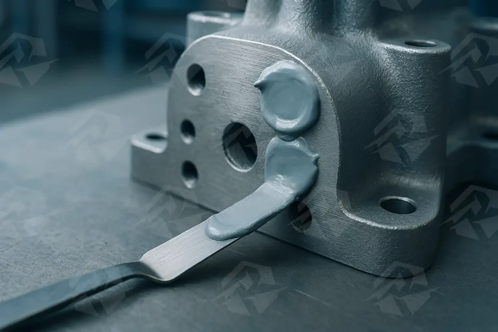 عکس تعمیر عیوب ریخته‌گری با بتونه اپوکسی فلزی