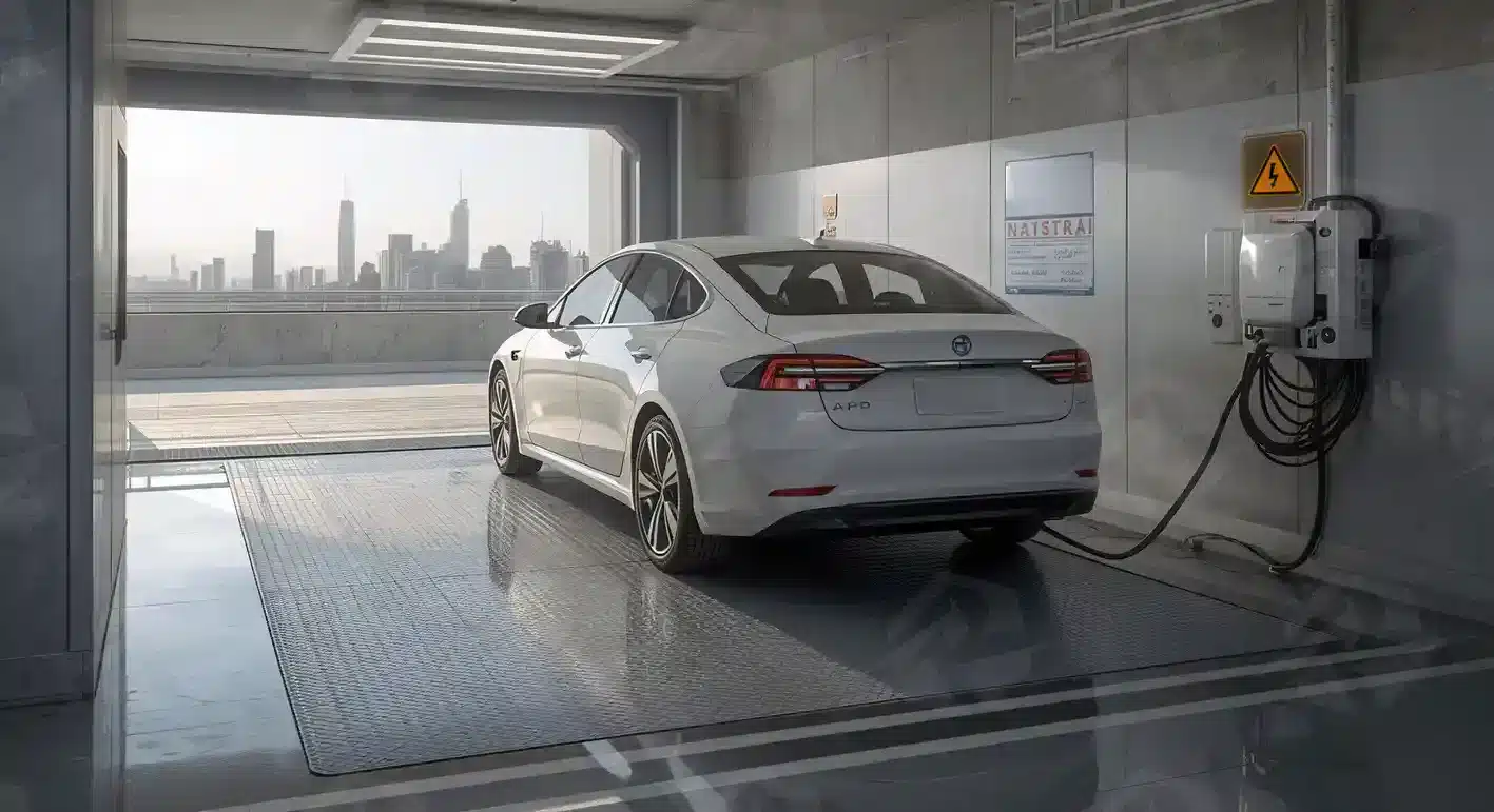 عکس کفپوش عایق برق در پارکینگ خودروهای برقی