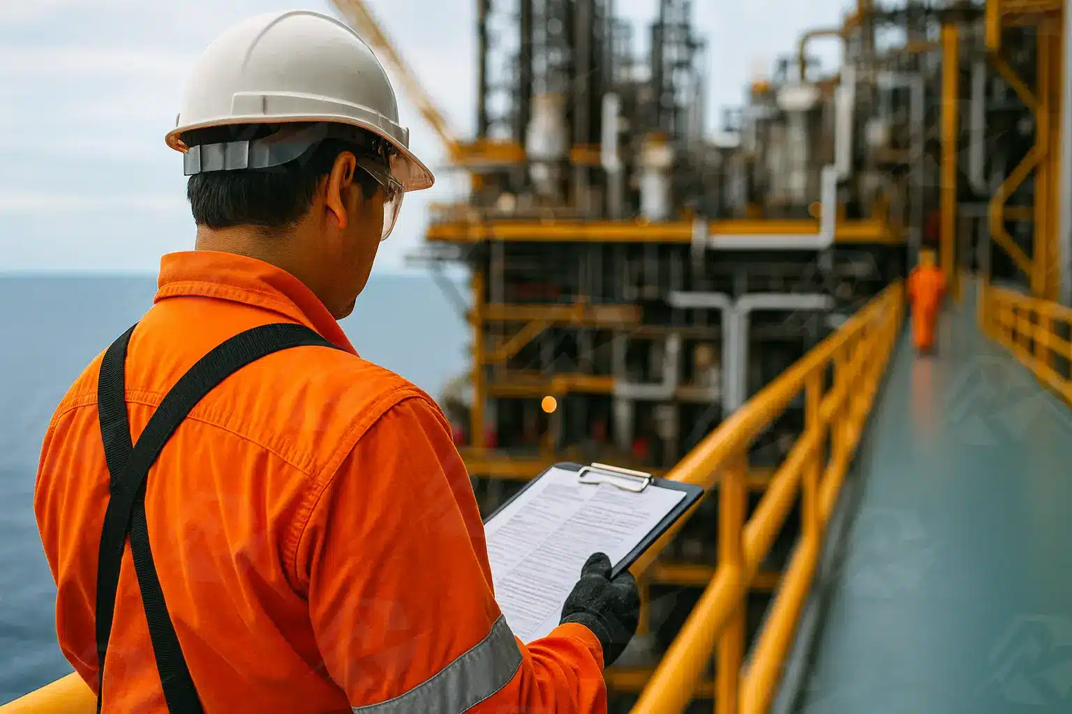 عکس بازرس HSE در سکوی نفتی فراساحلی