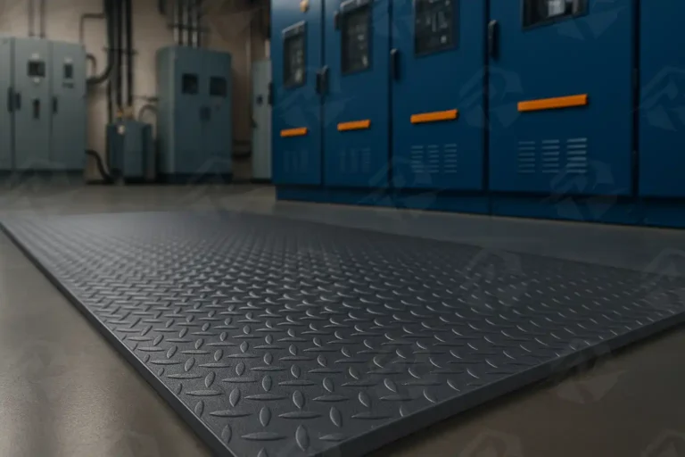 عکس فرش عایق برق رایان طرح CH رنگ خاکستری در اتاق برق