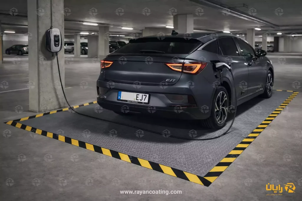 عکس کفپوش عایق برق ایستگاه شارژ خودرو برقی